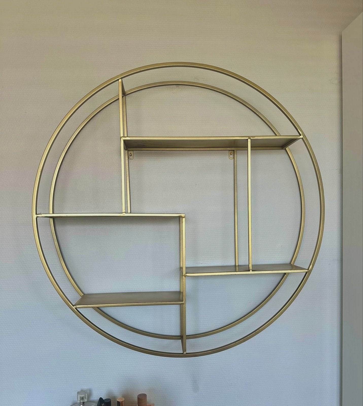 Goudkleurig metalen wandrek - Ø 80 cm, Huis en Inrichting, Woonaccessoires | Wandplanken en Boekenplanken, Gebruikt, Ophalen