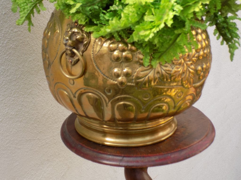 Vintage Messing Bloempot Plantenbak Decoratie, Gebruikt, Rond, Ophalen of Verzenden, Aardewerk