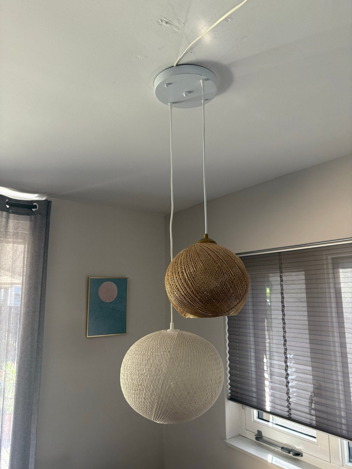 Set van 2 hanglampen met draadbollen, Ophalen, Gebruikt, Textiel, E27 (groot)