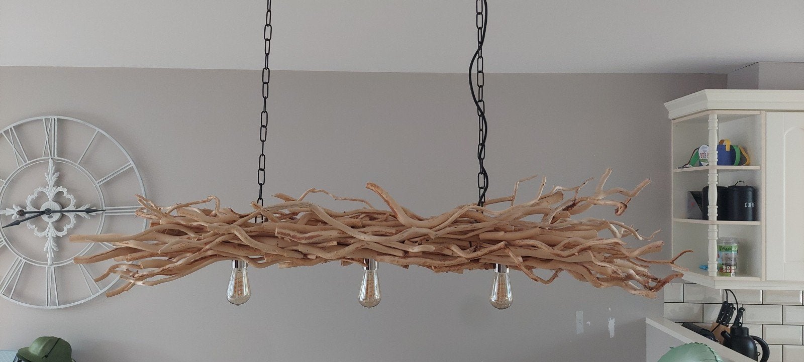 Wilgentakken hanglamp 150 cm – 3 lichtpunten, Ophalen, Gebruikt, E27 (groot), Landelijk