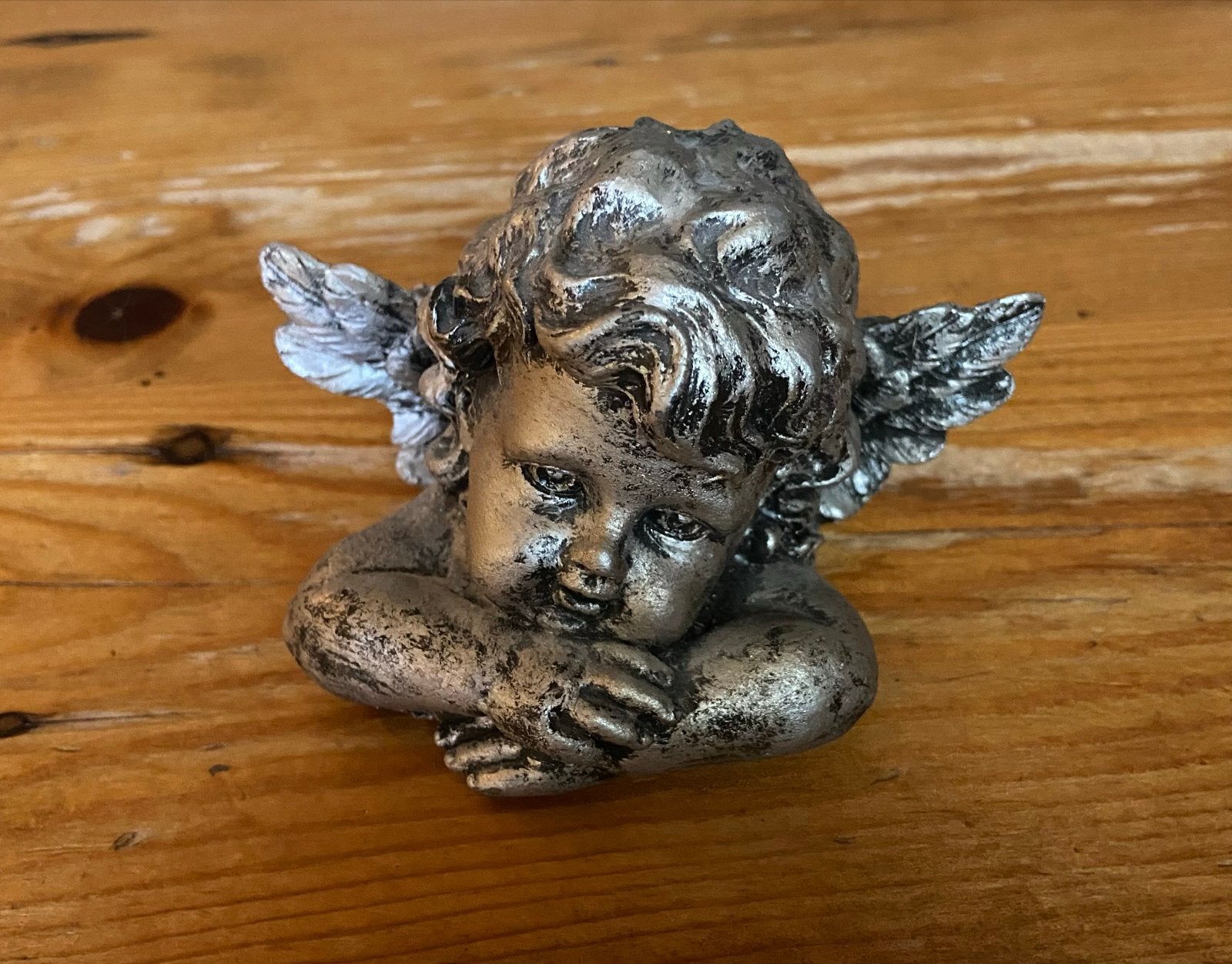 Zilverkleurig Engeltje Decoratiebeeldje, Kunststof, Ophalen of Verzenden, Zilver, Klassiek