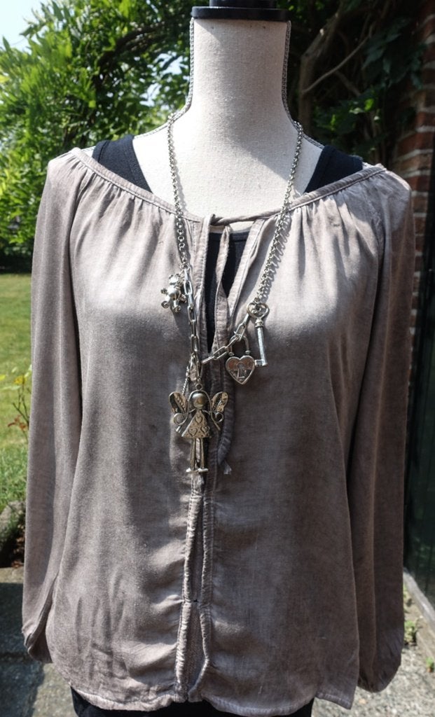glimmende taupe hippie top - Anne Parker - oversized s, Anne Parker, Bruin, Ophalen of Verzenden, Lange mouw