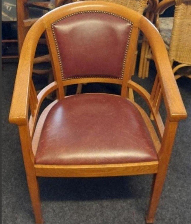 Art Deco bureau stoel  bekleed met echt leer 1920/30 gaaf., Ophalen of Verzenden
