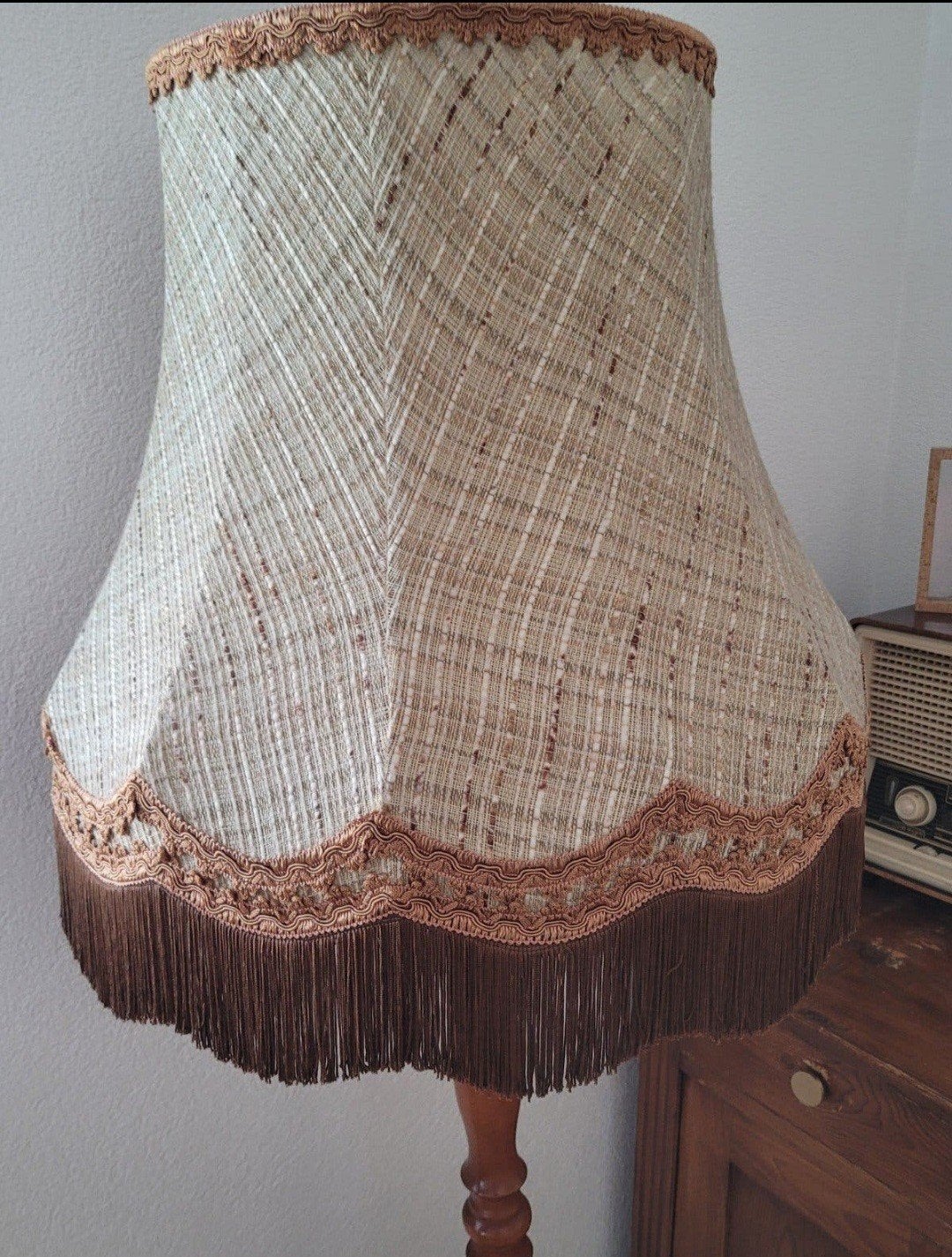 Vintage lampenkap met franjes, Ophalen, Gebruikt, Overige typen, Beige