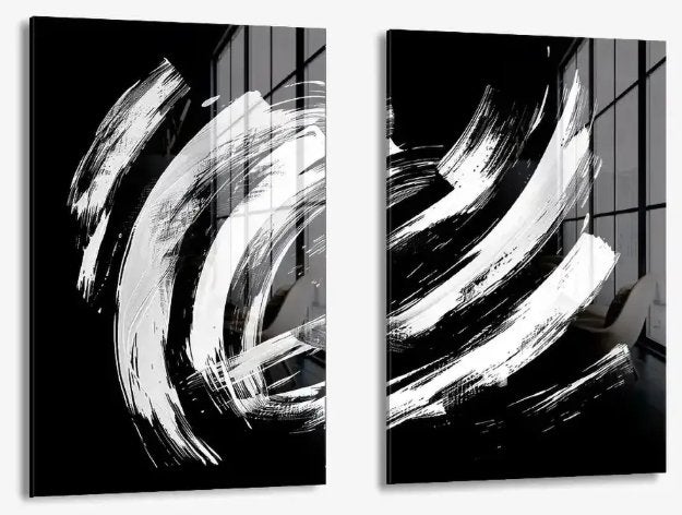 Glasschilderij Paint Cyclone 2x set 80x120 met lijst, Ophangklaar, Abstract, Glas, Ophalen of Verzenden