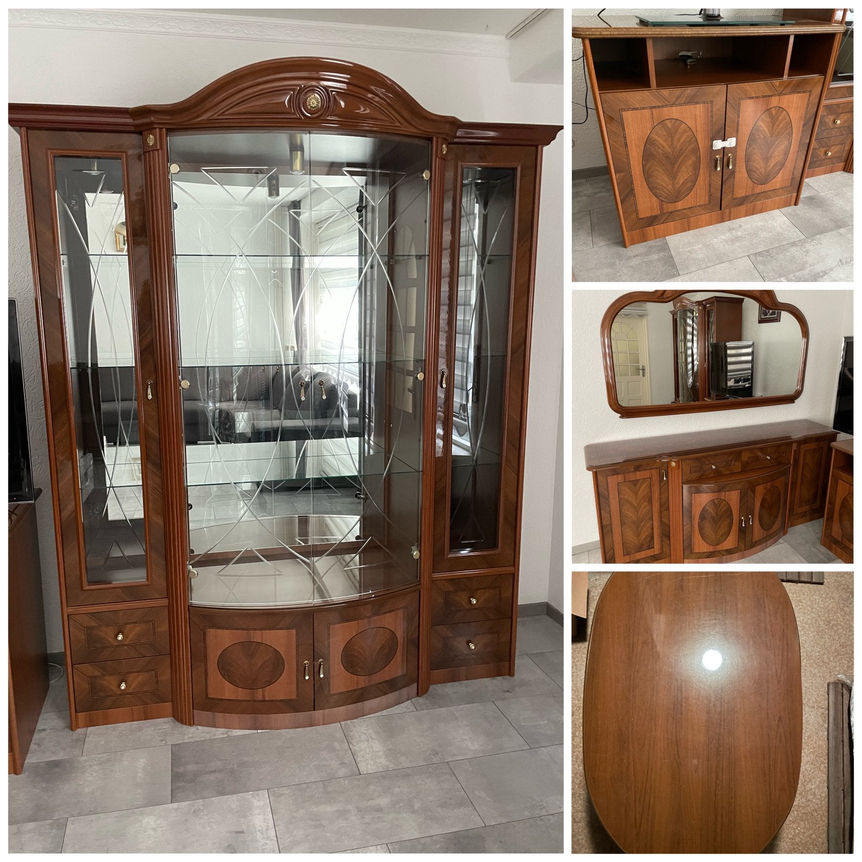 Complete Woonkamer Meubelset - Vitrinekast, Dressoir, TV-meu, Huis en Inrichting, Kasten | Vitrinekasten, Ophalen, Gebruikt, 200 cm of meer