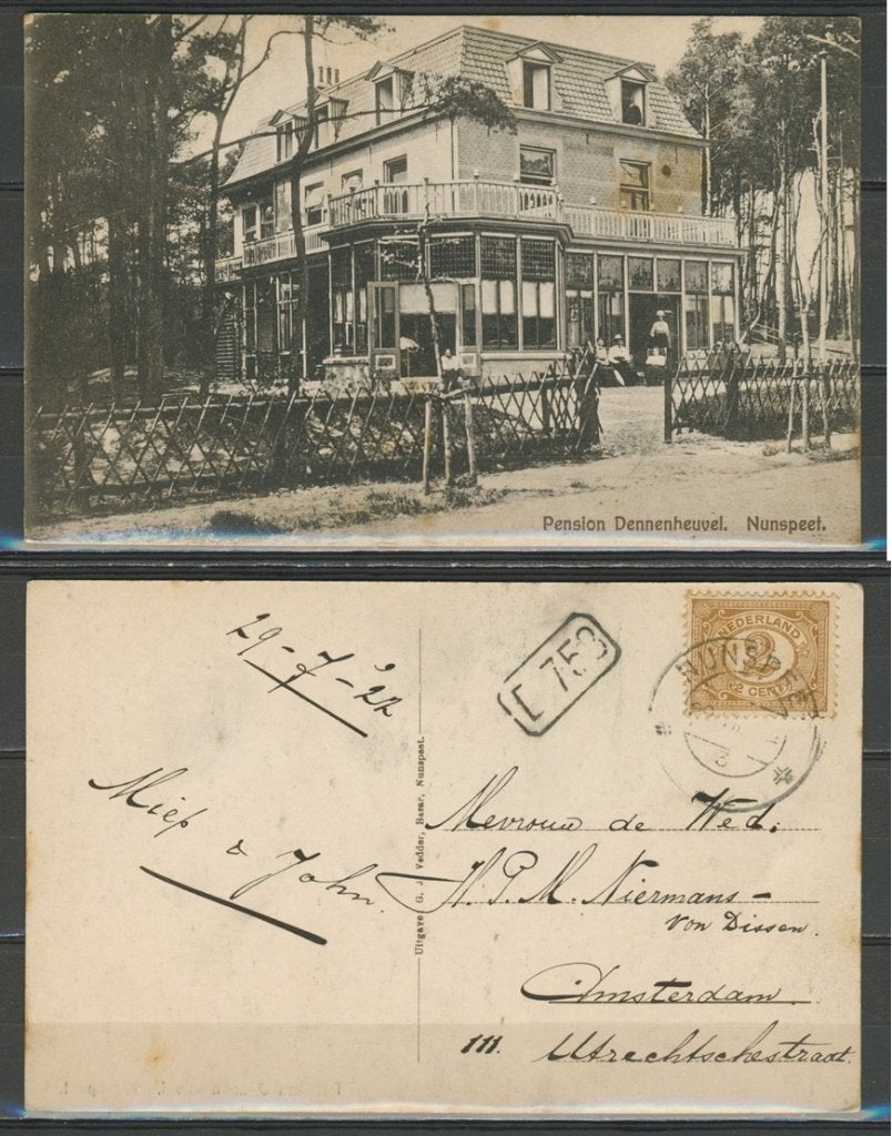 Nunspeet 1922 Pension Dennenheuvel Ansichtkaart 1039 jdu, Ophalen of Verzenden, 1920 tot 1940, Gelopen, Gelderland