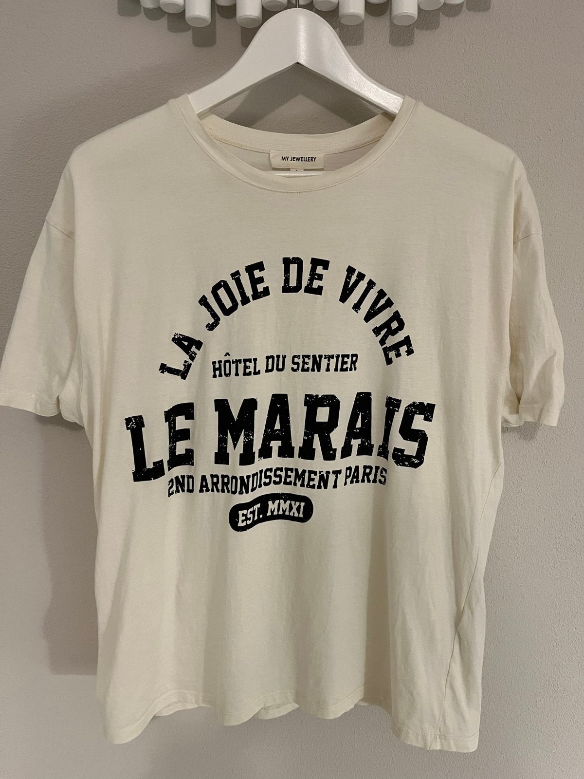 MY JEWELLERY T-shirt "La Joie de Vivre" - Maat L, Wit, Maat 42/44 (L), Ophalen of Verzenden, Zo goed als nieuw