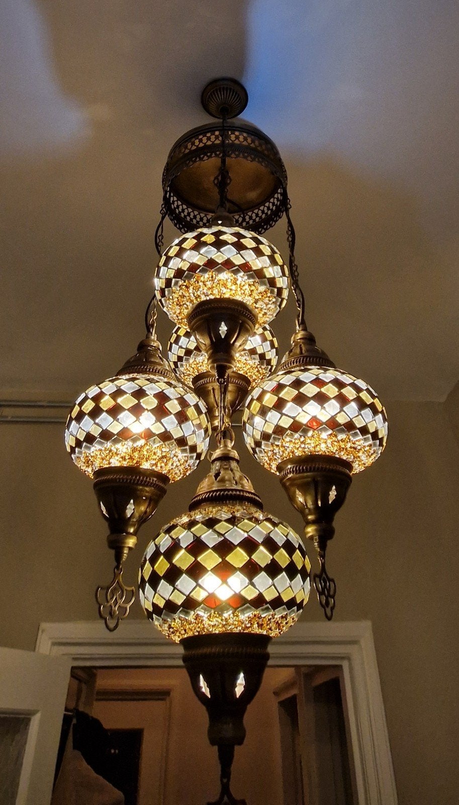Syrische mozaïek handgemaakte hanglamp - Oosterse sfeer, Oosters, Arabisch, Mozaïek, E14 (klein), Ophalen of Verzenden, Zo goed als nieuw