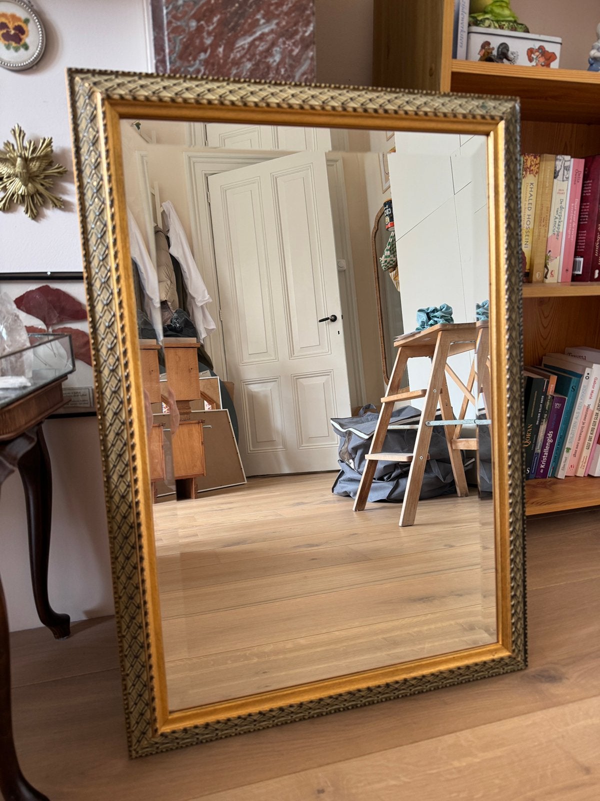 Prachtige Facet Geslepen Vintage Spiegel – Gouden Lijst, Ophalen, Minder dan 50 cm, Zo goed als nieuw, Minder dan 100 cm