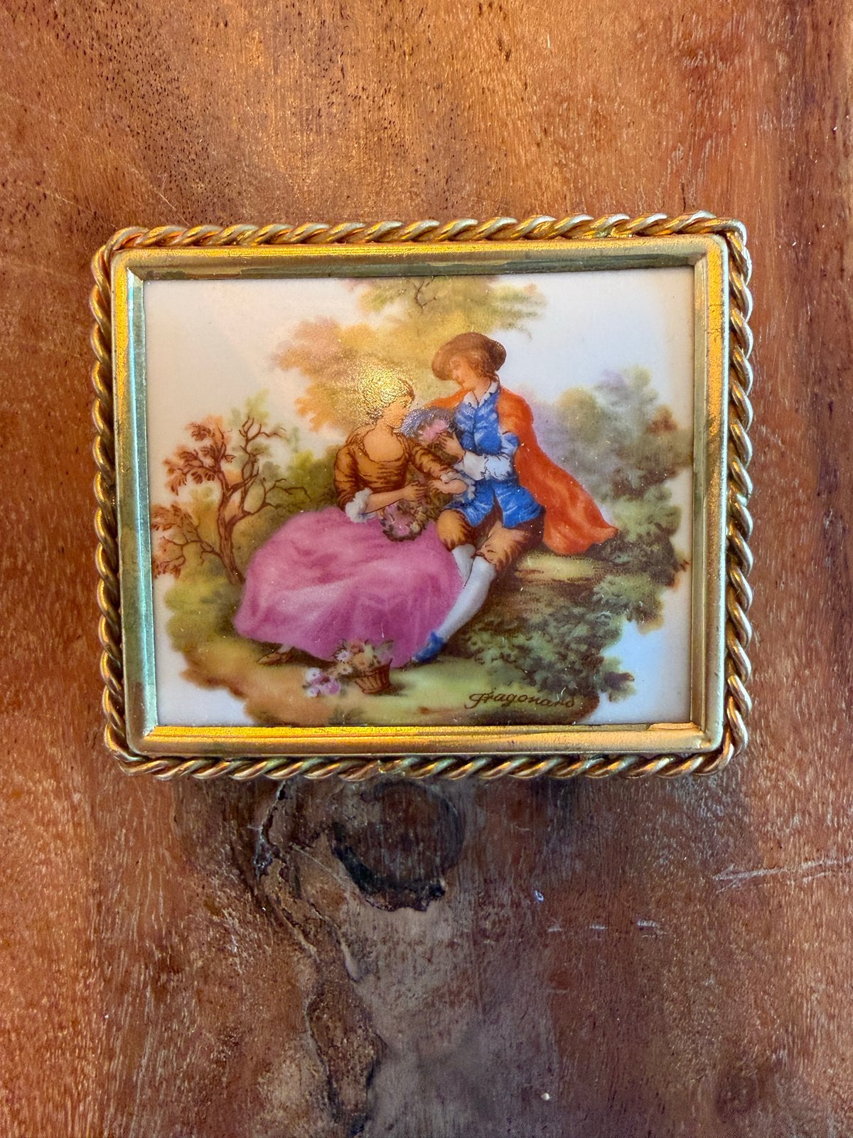 Limoges Porseleinen Miniatuur Schilderij Fragonard Stijl, Antiek en Kunst, Ophalen of Verzenden