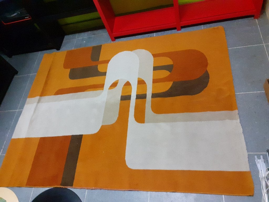 jaren 70 design vloerkleed Italy wol space age 210 x 155 cm, Gebruikt, 150 tot 200 cm, Rechthoekig, ?