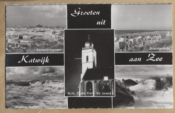 Oude Ansichtkaart Katwijk aan Zee - Diverse Gezichten, Verzamelen, Ophalen of Verzenden, 1940 tot 1960, Gelopen, Zuid-Holland
