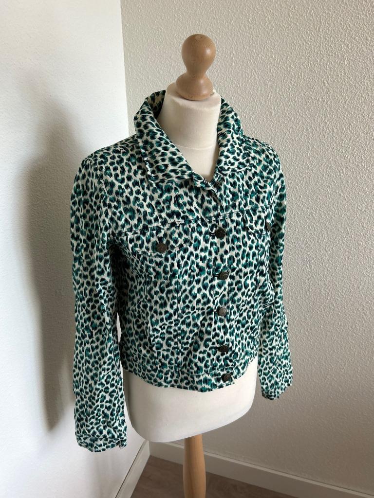 King Louie maat 38 spijker jack jas vest panter groen 346, Kleding | Dames, Truien en Vesten, Maat 38/40 (M), Ophalen of Verzenden