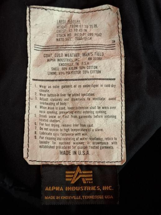 M65 Alpha jass / jacket orginal, Ophalen of Verzenden, Gedragen, Maat 52/54 (L), Zwart