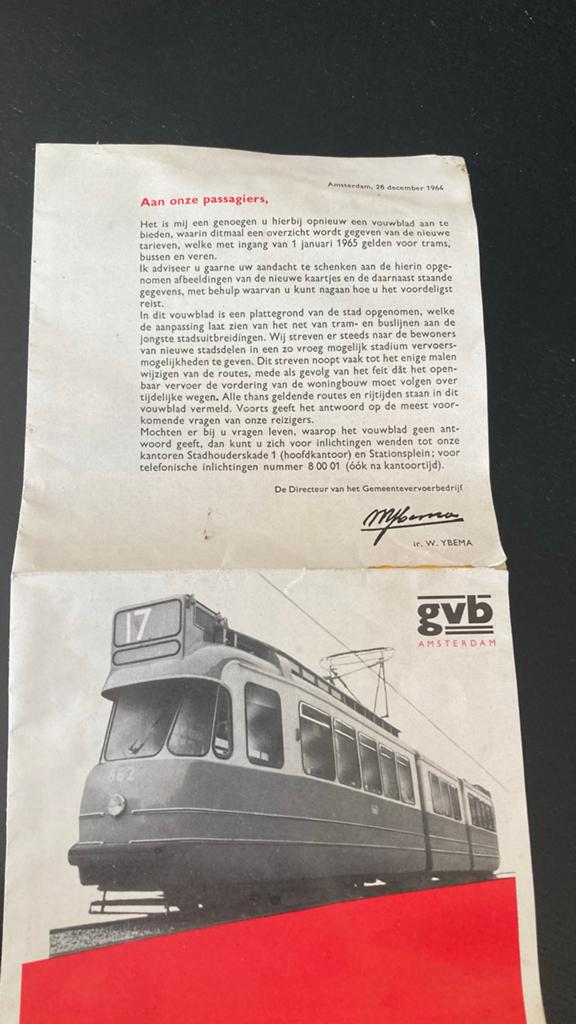 Historische GVB kaart Amsterdam 1964 - Tram, bus, pont, Ophalen of Verzenden