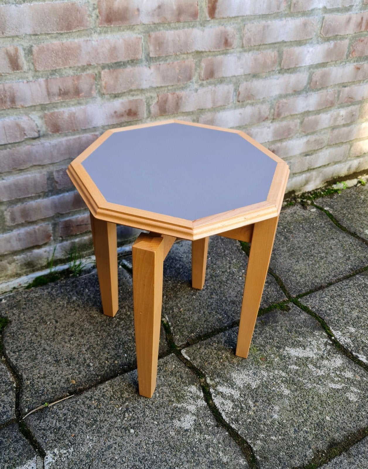 Plantentafel kruk hout Art Deco grijs tafelblad uniek zgan, Ophalen, Zo goed als nieuw, Hout