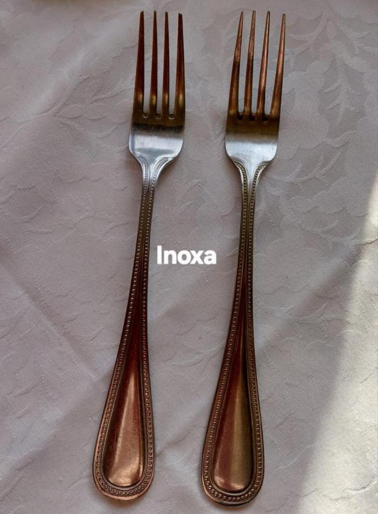 Inoxa parelrand ronde brede handvatten, Antiek en Kunst, Antiek | Bestek, Ophalen of Verzenden