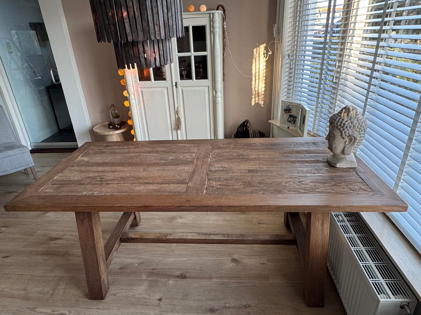 Landelijke houten Eettafel 90x200, Huis en Inrichting, Ophalen, 200 cm of meer, 50 tot 100 cm, Zo goed als nieuw