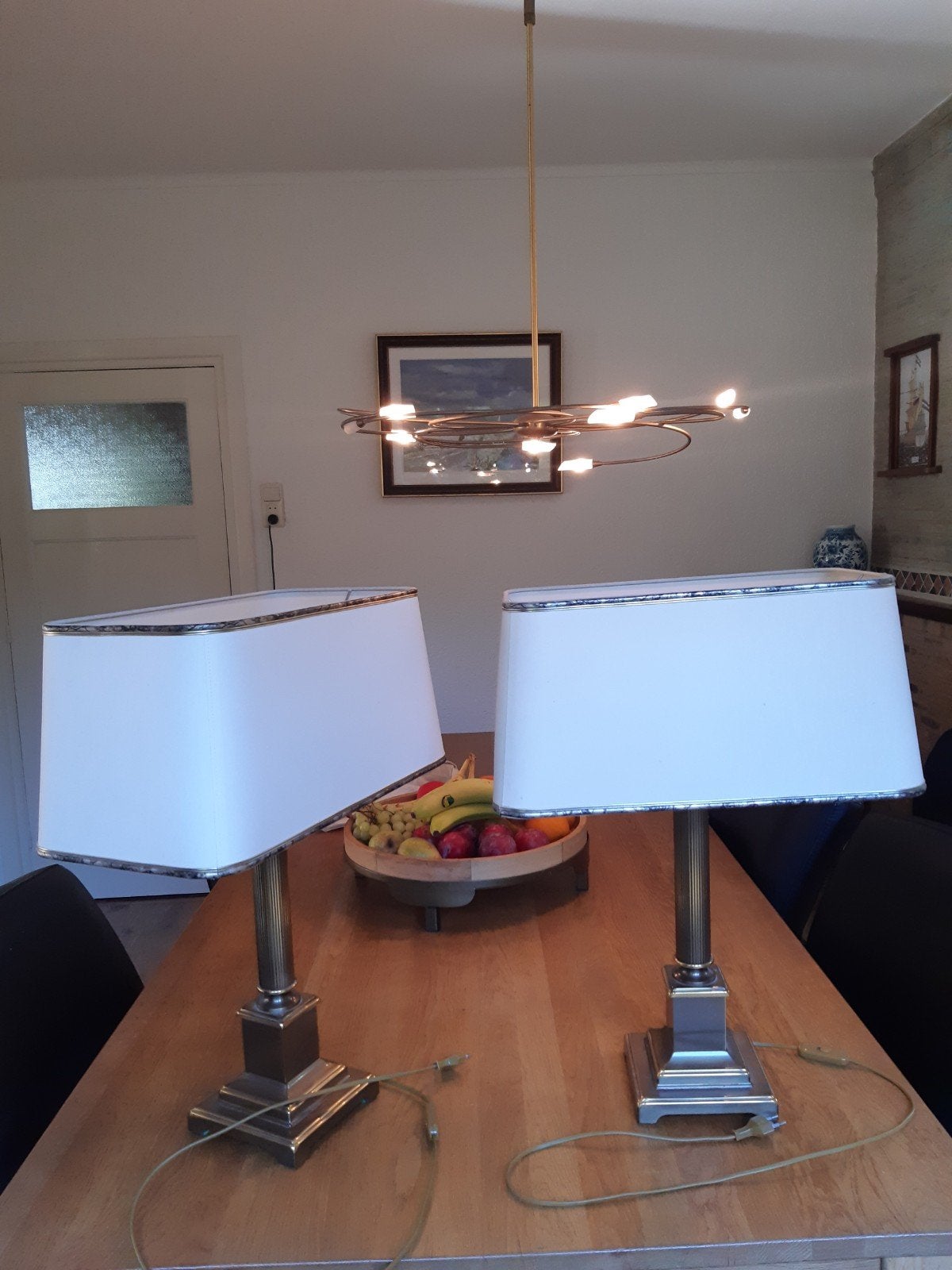 Goudkleurige Tafellampen met Metalen Poot (Set van 2), Huis en Inrichting, Goud, Ophalen, Gebruikt, Metaal