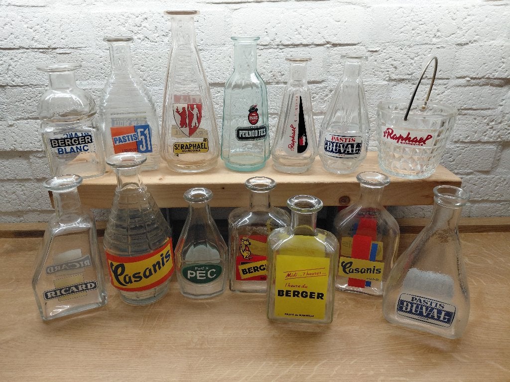 Retro glazen karaffen Pastis uit Frankrijk, Ophalen of Verzenden, Zo goed als nieuw, Gebruiksvoorwerp