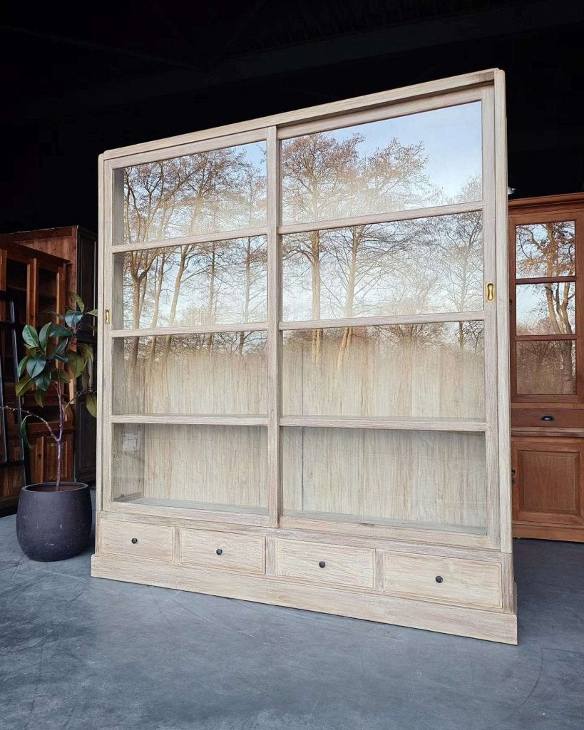 Chique vitrinekast | Demontabele servieskast teakhout #2705, Niet ingevuld, 200 cm of meer, Niet ingevuld, Ophalen of Verzenden