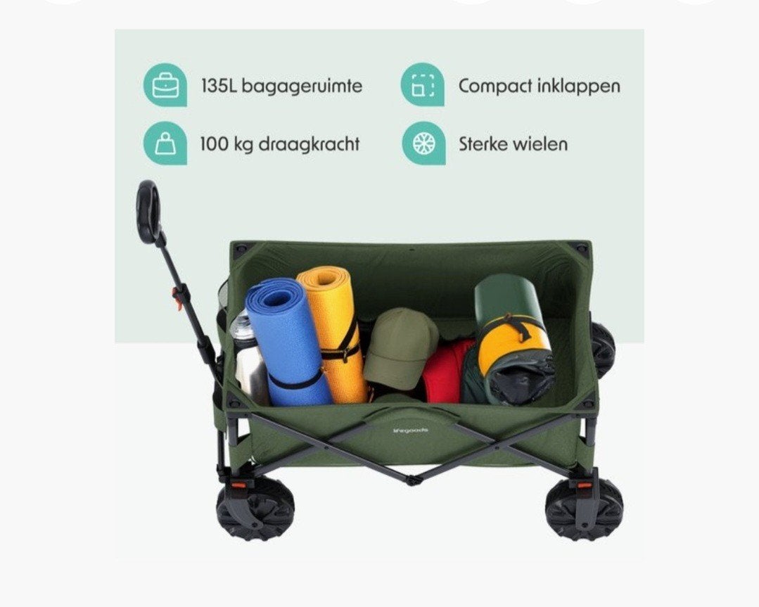 LifeGoods Bolderkar - 135L - Zo goed als nieuw, Caravans en Kamperen, Ophalen, Opvouwbaar, Zo goed als nieuw