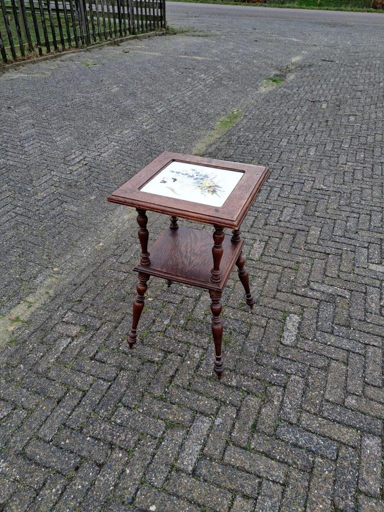 Antiek Bijzettafel, Tegeltafel, Plantentafel met Tegel, Ophalen, Minder dan 55 cm, Gebruikt, 60 cm of meer