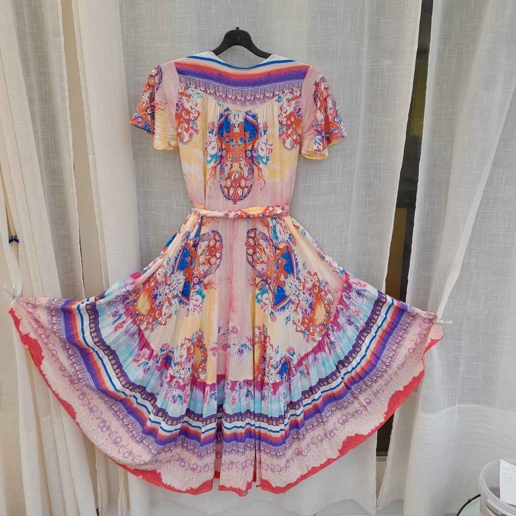 Jurk Jaase M multicolor met hele wijde rok, Meerkleurig, Ophalen of Verzenden, Zo goed als nieuw, Onder de knie