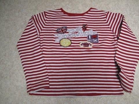 Tik Tok truitje, maat 110 voor een meisje rood wit gestreept, Tiktok, Meisje, Trui of Vest, Ophalen of Verzenden