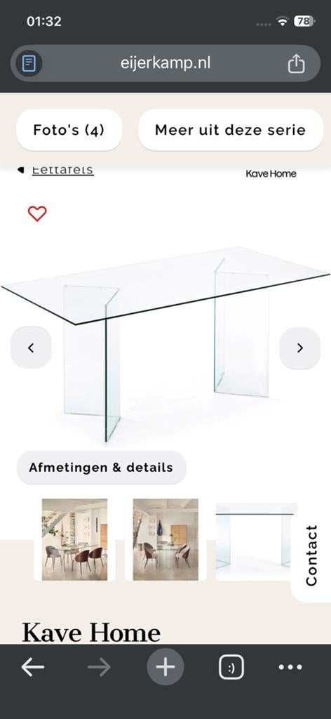 Glazen tafel, Nieuw, Glas, 150 tot 200 cm, Vier personen