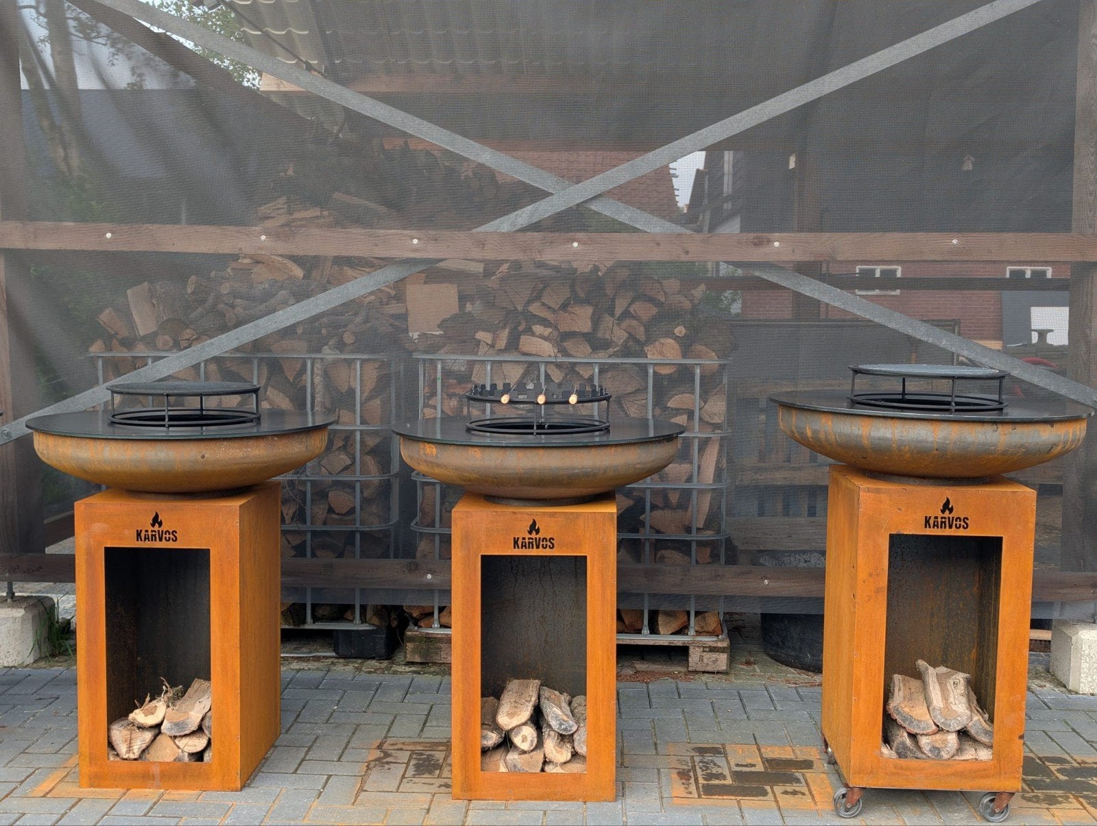 KARVOS Plancha bbq cortenstaal met houtopslag in sokkel, Tuin en Terras, Ophalen of Verzenden, Nieuw, Karvos, Met accessoires