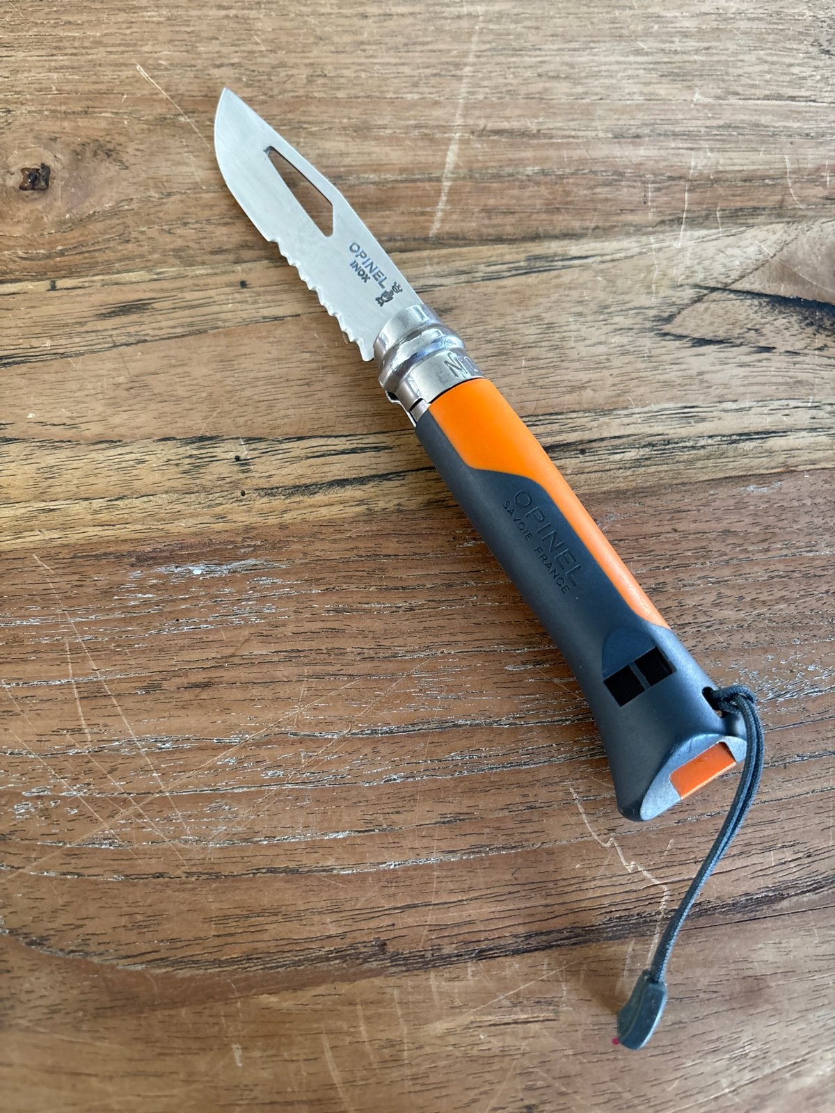 Opinel N08 Outdoor Zakmes Oranje/Grijs met Fluitje, Ophalen of Verzenden, Zo goed als nieuw