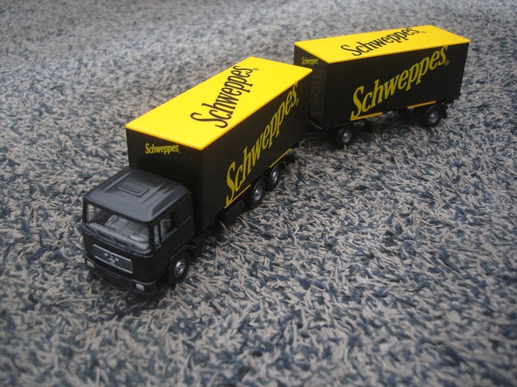 MAN trekker/aanhanger met wisselbak Schweppes, Wiking, H0 , Ophalen of Verzenden, Nieuw, Bus of Vrachtwagen, Wiking
