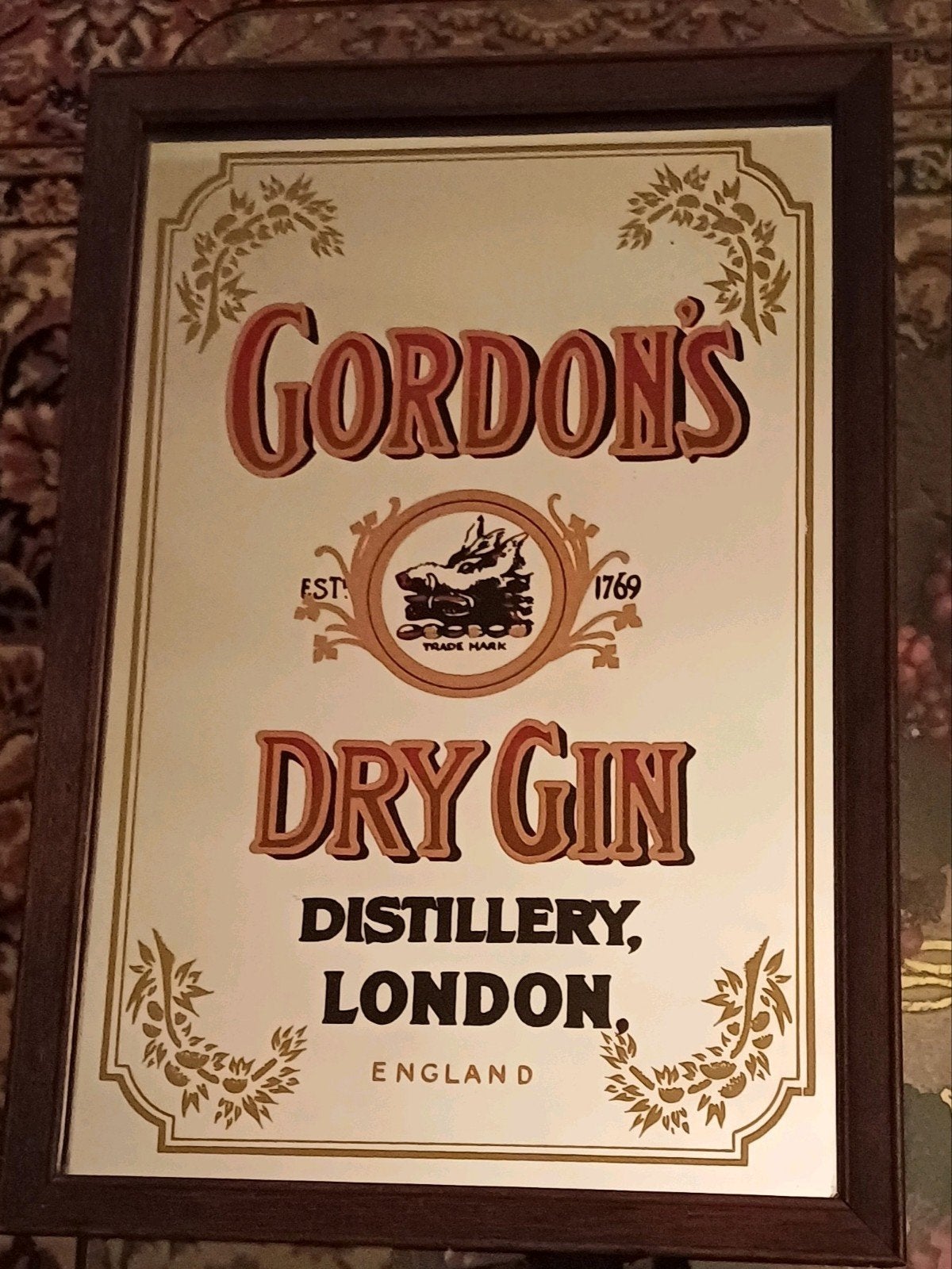 reclame spiegel Dry Gin London, Verzamelen, Ophalen of Verzenden, Zo goed als nieuw, Reclamebord