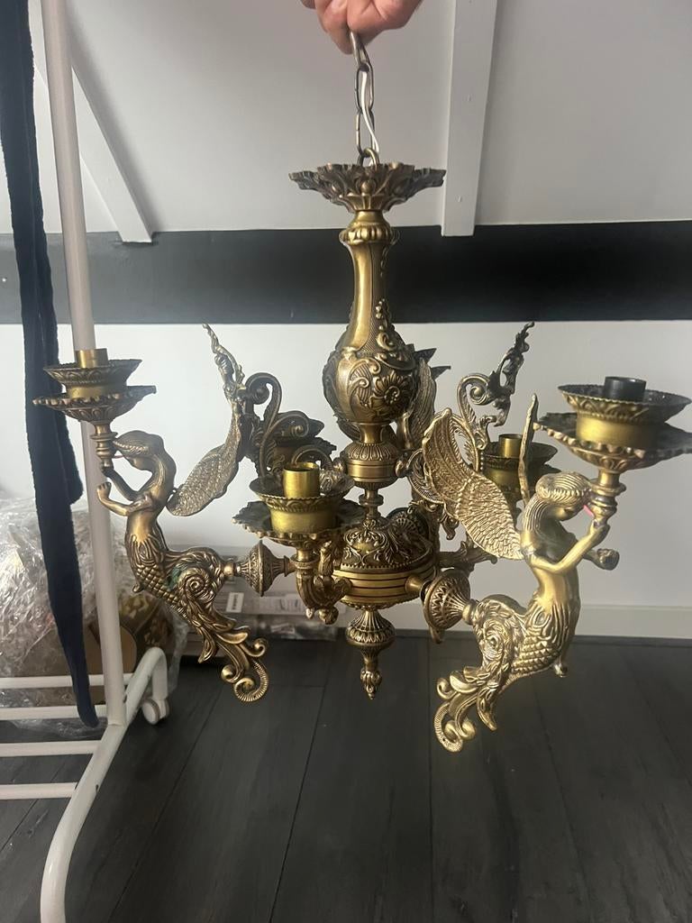 Klassieke Bronzen Kroonluchter Set met Kandelaars, Ophalen of Verzenden, Zo goed als nieuw