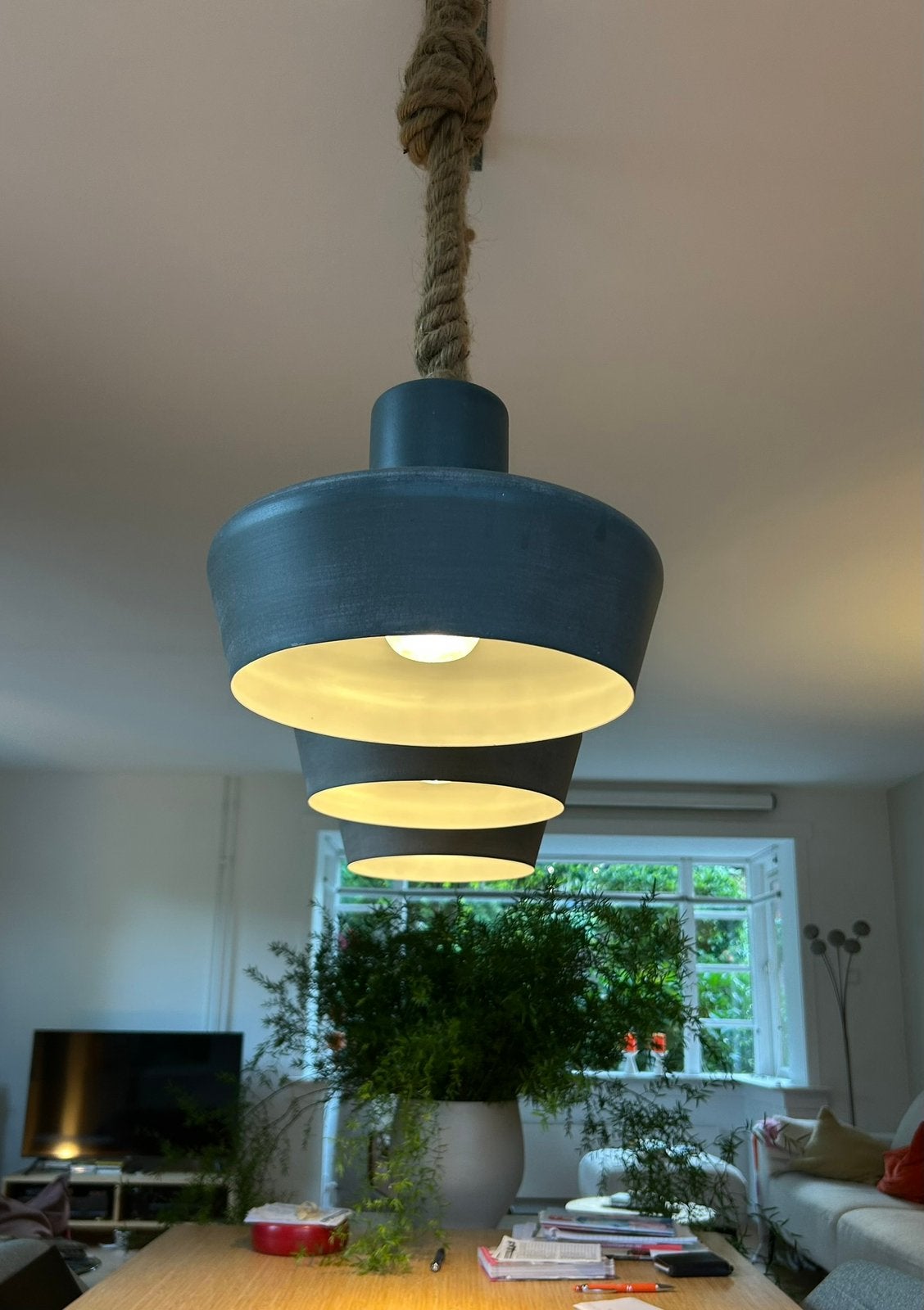Leuke Industriële Vintage Touw Plafondlamp Grijs, Ophalen, Zo goed als nieuw