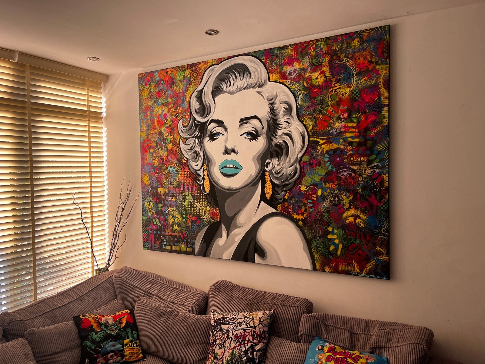 Uniek Marilyn Monroe Pop Art Schilderij - 200x150 cm, Antiek en Kunst, Ophalen, Acrylverf, Handgeschilderd, Portret
