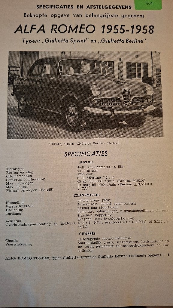 Technische Handleiding Alfa Romeo 1955-1958, Auto diversen, Verzenden, Gebruikt