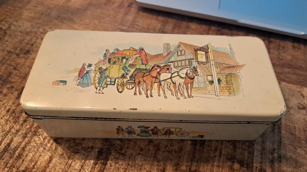 Vintage blik met theelepels - Koets en herberg decor, Antiek en Kunst, Ophalen of Verzenden
