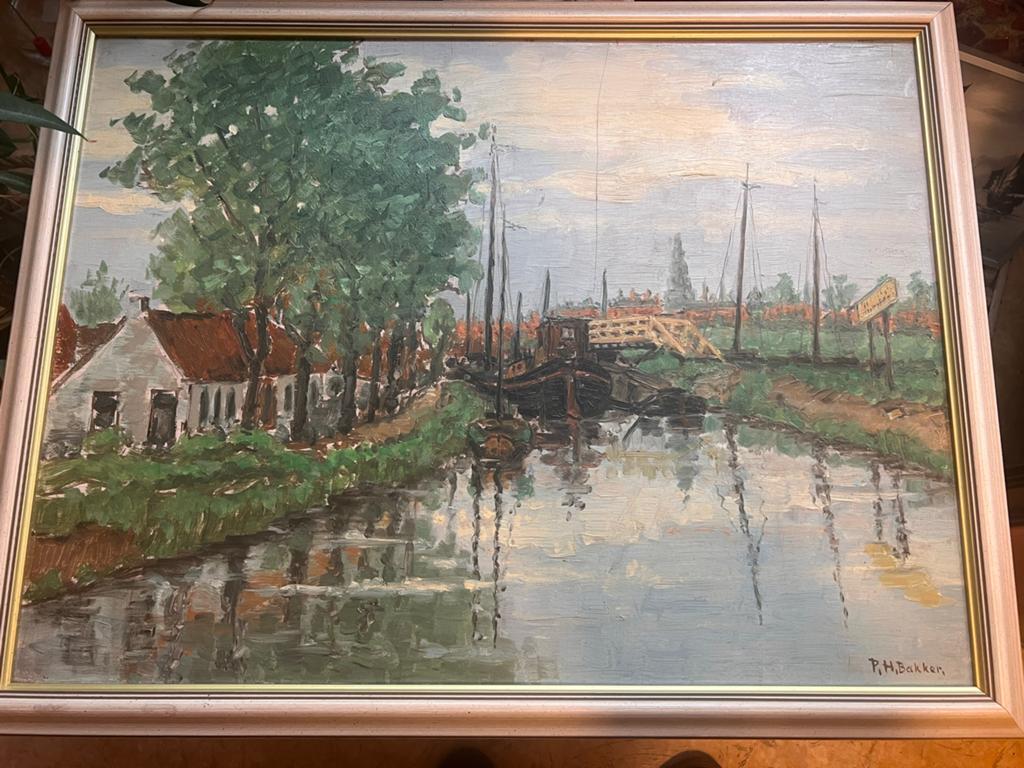 Schilderij op paneel van P.H. Bakker, 70x60 cm, Antiek en Kunst, Ophalen of Verzenden