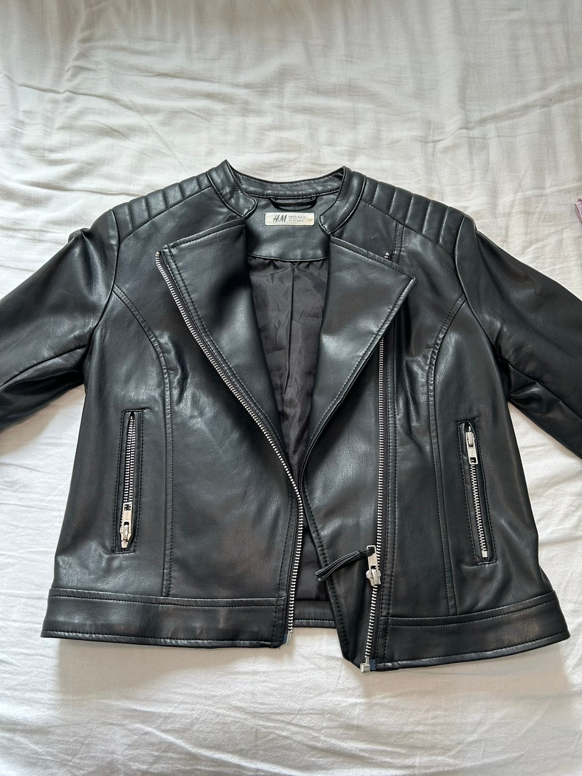 Zwart leren bikerjack van H&M, Ophalen of Verzenden, Zo goed als nieuw, Meisje, Jas