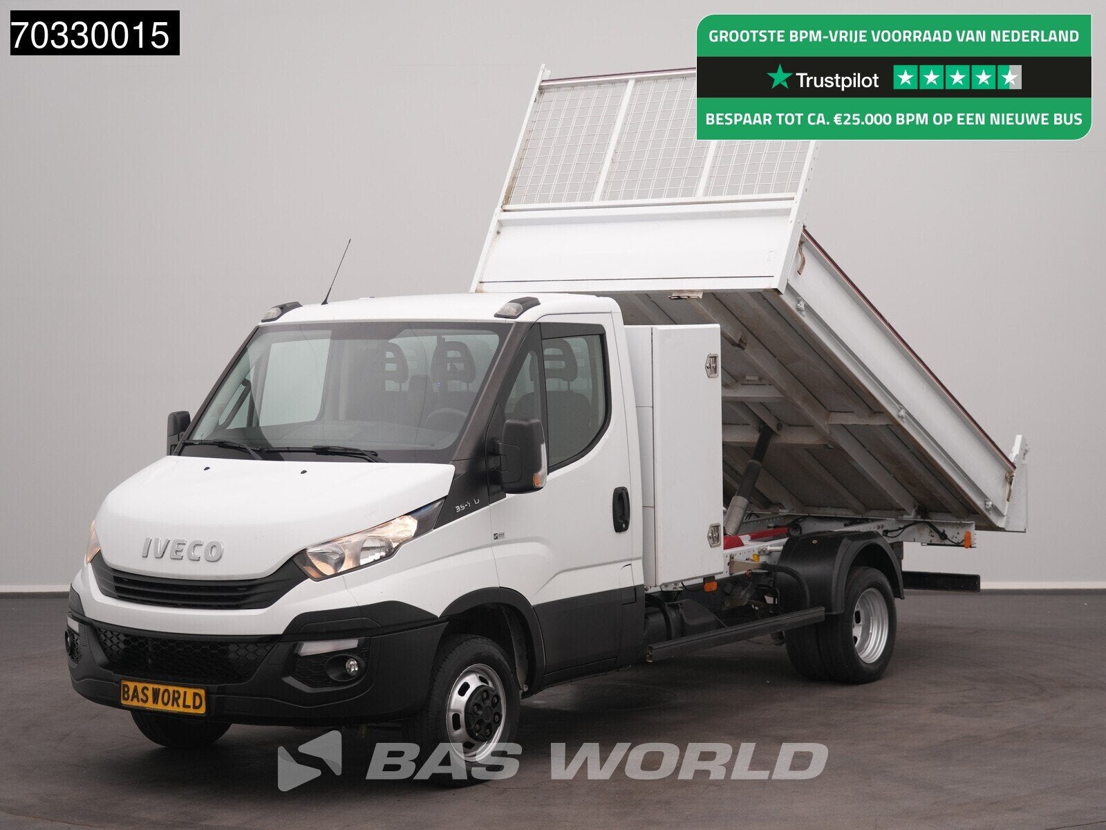 Iveco Daily 35C14 Kipper met Kist Dubbellucht 3,5t Trekhaak, Auto's, Bestelauto's, Gebruikt, Euro 6, Iveco, Wit