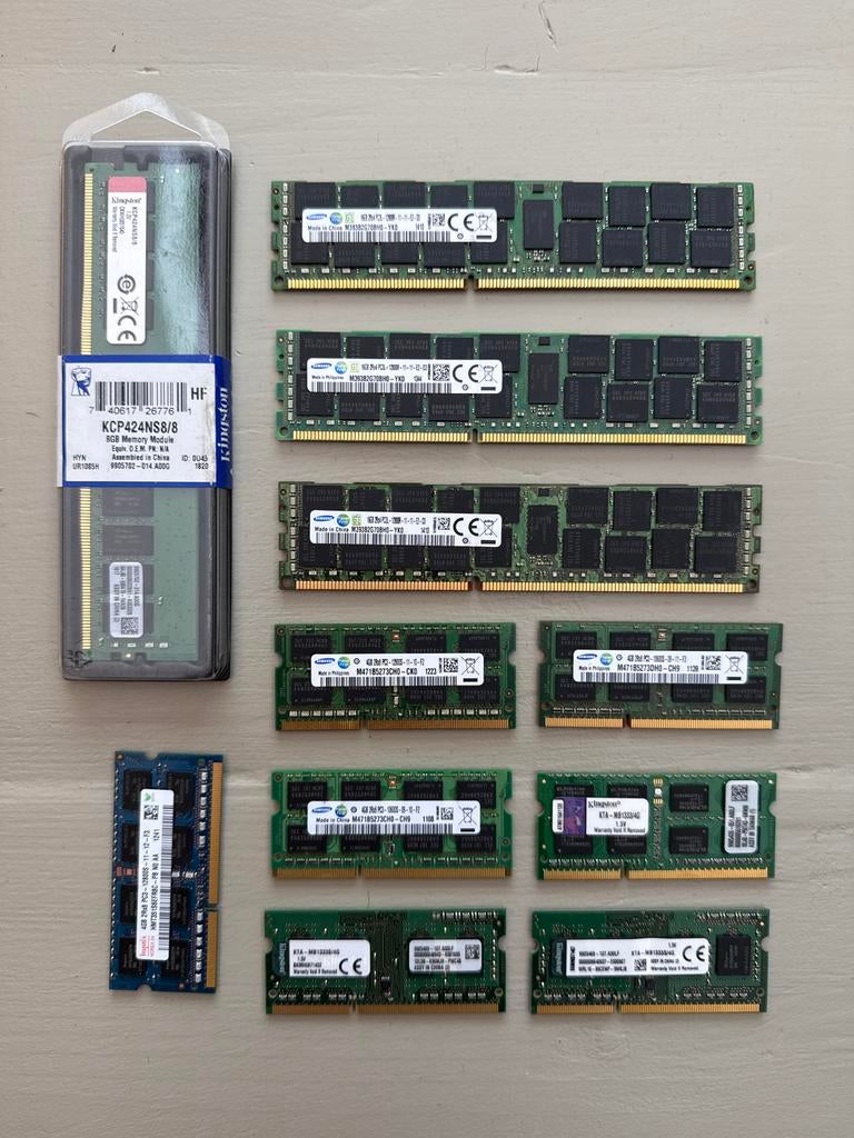 Diverse RAM Geheugenmodules (DDR3, DDR4) - Verschillende Gro, Computers en Software, RAM geheugen, Gebruikt, Server, DDR4, 8 GB