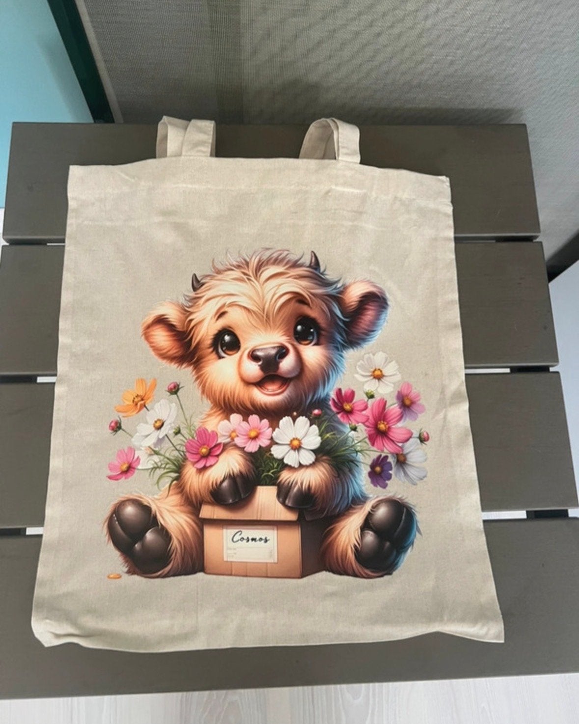 Leuke katoenen tas met schattig kalfje, Verzenden, Nieuw, Beige, Shopper