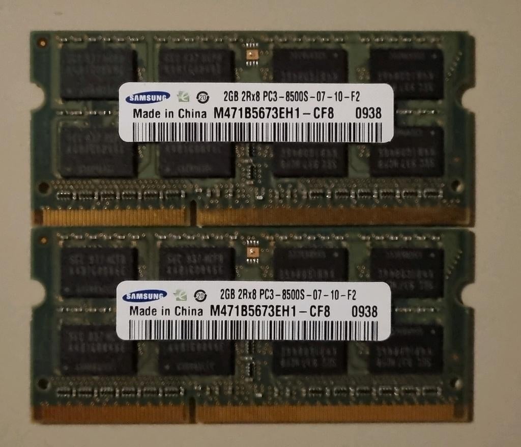 Laptop RAM 4GB (2x2GB Samsung DDR3 PC3-8500S), Gebruikt, DDR3, Ophalen of Verzenden, Laptop