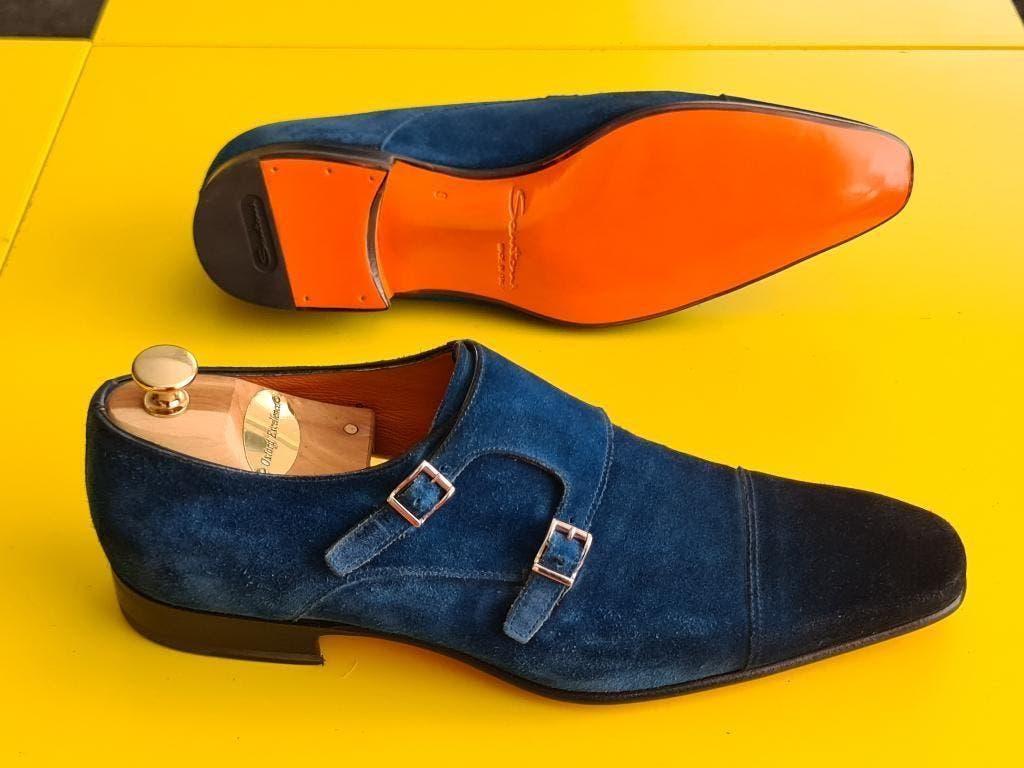 Santoni suede schoenen met 2 gesp en Blauwe kleur maat 43, Kleding | Heren, Schoenen, Nieuw, Gespschoenen, Verzenden, Blauw