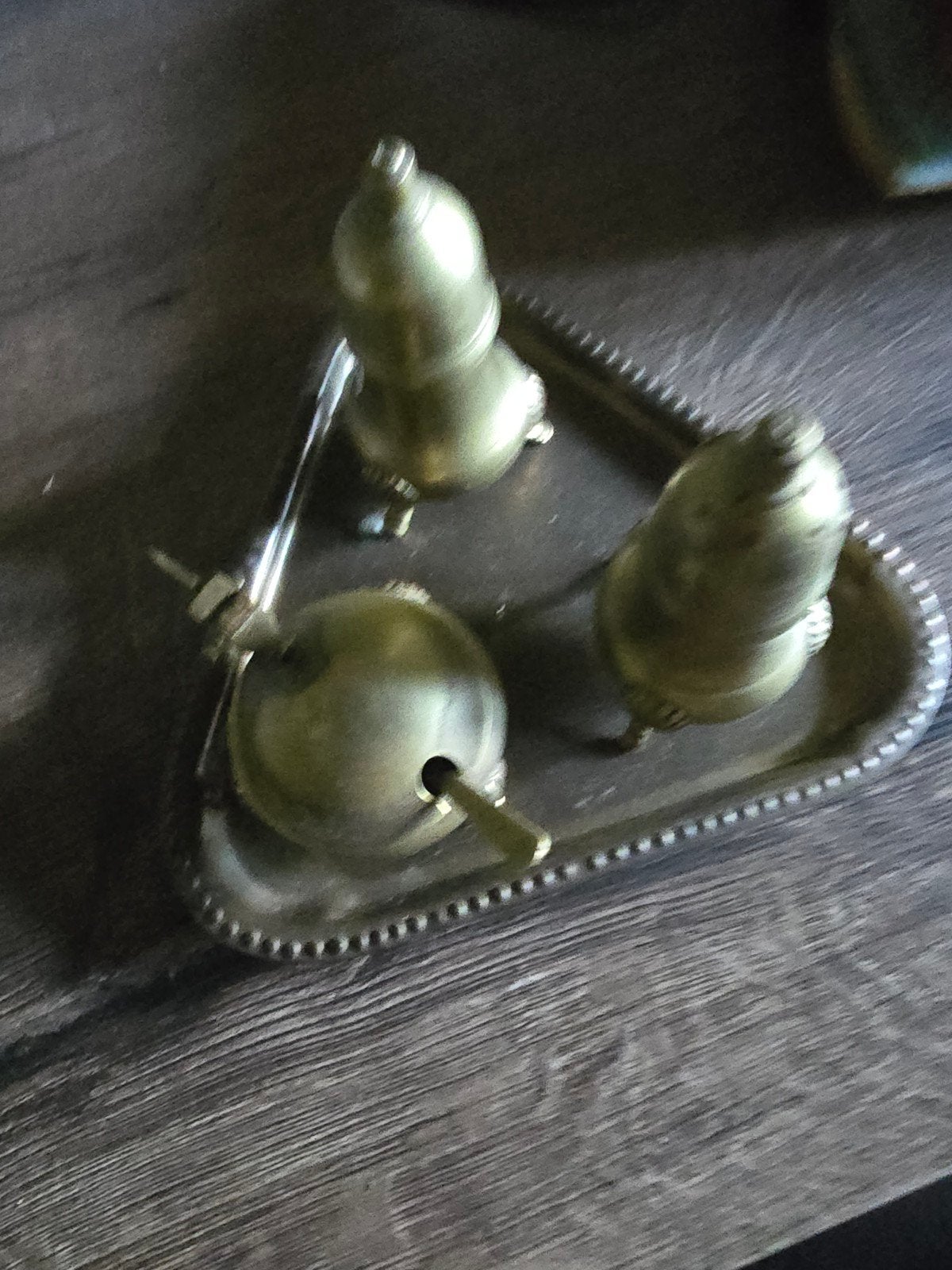 Vintage messing zout- en peperstel met dienblad, Antiek en Kunst, Ophalen of Verzenden
