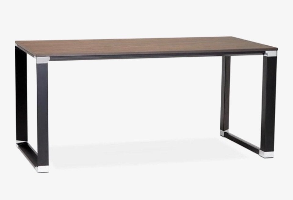Luxe Bureautafel WARNER - 160 x 80 Walnoot blad, Ophalen, Zwart, 160 cm, Metaal