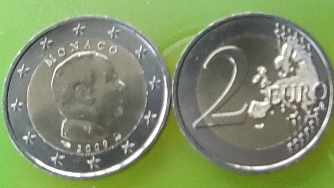 Zeldzame 2 Euro Monaco 2009  met krasjes teab, Postzegels en Munten, Munten | Europa | Euromunten, Ophalen of Verzenden, Monaco